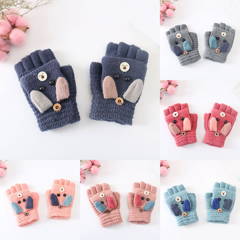 Manoplas de dibujos animados para bebé, guantes de punto cálidos de invierno para niños, niños y niñas, manopla de mitad de dedo, guantes para niños pequeños, Handschoenen