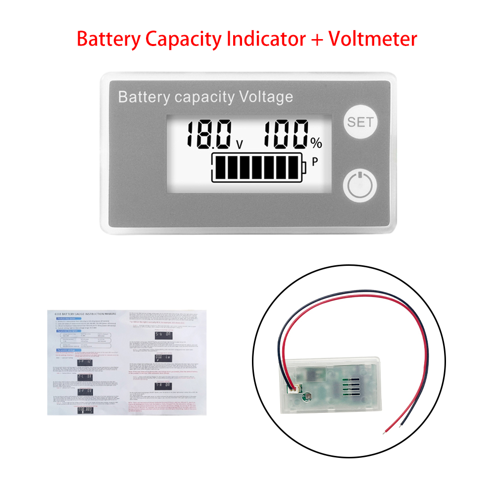 6133A Battery Capacity Indicator DC 8V-100V LCD Digital Voltmeter Electricity Meter 12V 24V 48V 72V Voltage Tester Battery Gauge: Silver