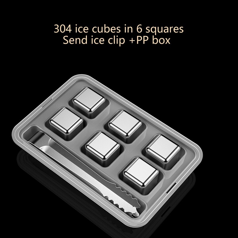 Cubos de hielo de acero inoxidable, piedras enfriadoras reutilizables para vino whisky, mantienen su bebida fría durante más tiempo, paso de prueba SGS: cubes in 6 squares