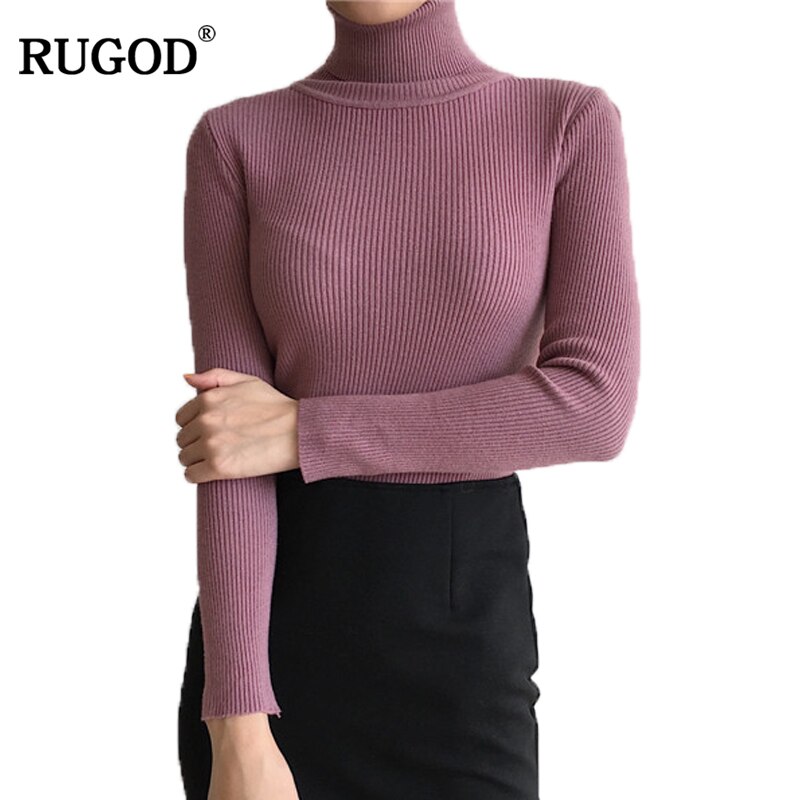 RUGOD Solid Turtleneck Sweater Women Long Sleeve Knitted Slim Pullover Female Autumn Winter Sweater Befree Tops