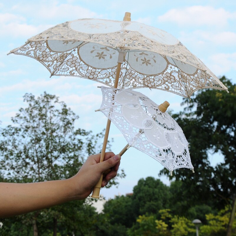 Paraplu Bruiloft Paraplu Parasol Katoen Borduurwerk Bruid Paraplu Wit Ivoor 29/45cm Size Kant Parasol