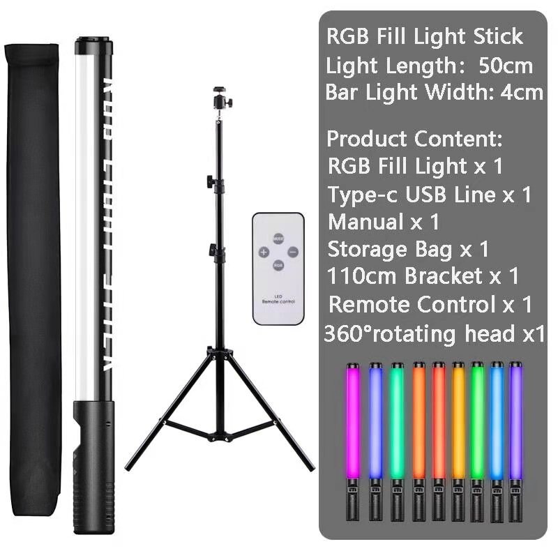Handheld Rgb Fotografie Verlichting Stok Licht Toverstaf Usb Oplaadbare Met Statief Houders Stand Voor Party 3200-5600K Led vullen Lamp: 1.1m Tripod Kits