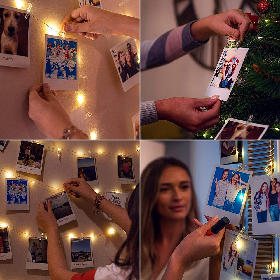 Guirnalda de luces LED con Clip para fotos, guirnalda con pilas USB para exteriores con pinzas para la ropa, decoraciones navideñas y de Halloween para el hogar