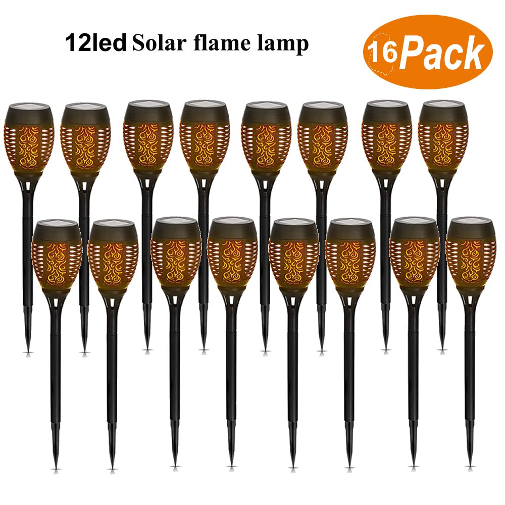 Lámpara LED con efecto de llama Solar impermeable para camino de césped, lámpara con efecto parpadeante romántico, luces LED de fuego para exteriores, decoración de jardín, 33 LED: YX03-12-1M-16pcs