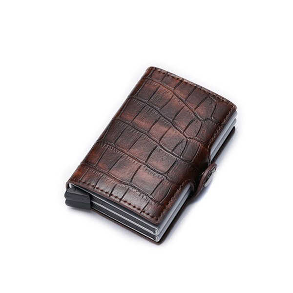 Zovyvol Functie Pu Lederen Card Case Mannen Wallet Credit Kaarthouder Bezoek Aluminium Dubbele Dozen Card Portemonnee Vrouwen: Coffee 1398