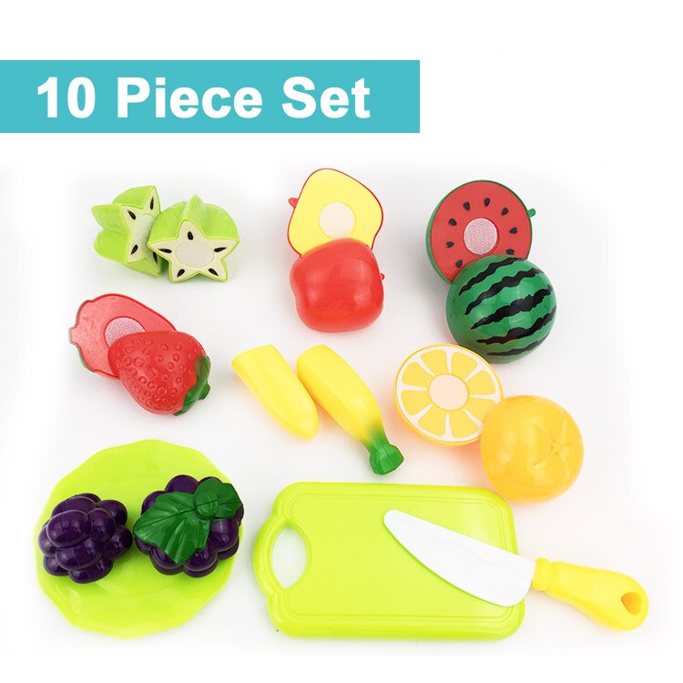 Kit de cocina de plástico para niños, juego de simulación de frutas y verduras, juguete educativo para cortar, de cumpleaños, 150 piezas: 10-piece set