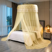Dosel de cama redondo superior, cenefa de cama de hilo para mosquitos, tienda de campaña, mosquiteras, cubierta de cama, encaje romántico, cortina a prueba de mosquitos