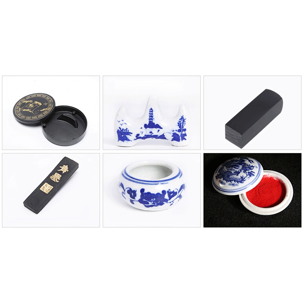 Chinese Calligraphy Writing Brushes Ink Stick Stone Stamp Set Training Tool