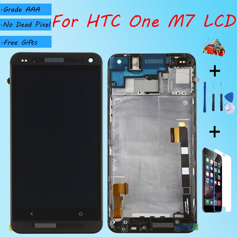 Voor Htc Een M7 Lcd-scherm Vergadering Met Front Case Touch Glas, 801e Een M7 Lcd Display Originele Zwart Rood Goud Blauw Zilver