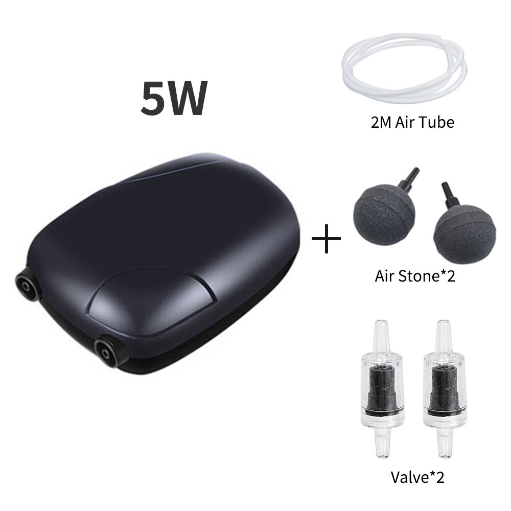 3W/5W Adjustable Aquarium Air Pump - Quiet Fish Tank Oxygen Aerator With Accessories 50/95 GPH