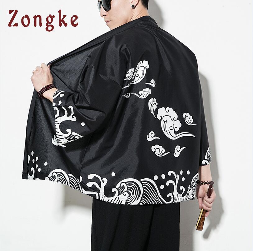 Zongke Chinese Style Dragon Kimono Cardigan Men Shirt Hip Hop Streetwear Kimono Shirt Men Japanese Kimono Men Shirt Summer: Cloud / Asian Size XXXL