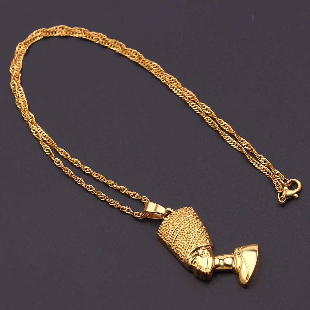 Exotic Egyptian Queen Nefertiti Pendant Necklaces for Women Men Jewelry Gold Color Jewellery African