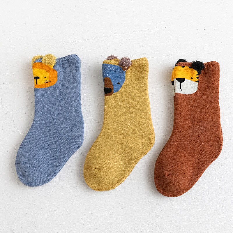 3 paia 0-4T calzini per bambini autunno e inverno tenere al caldo cartone animato spugna ispessita calzini per ragazzi e ragazze neonati Bebes accessori: lion / SS (0-1Y)