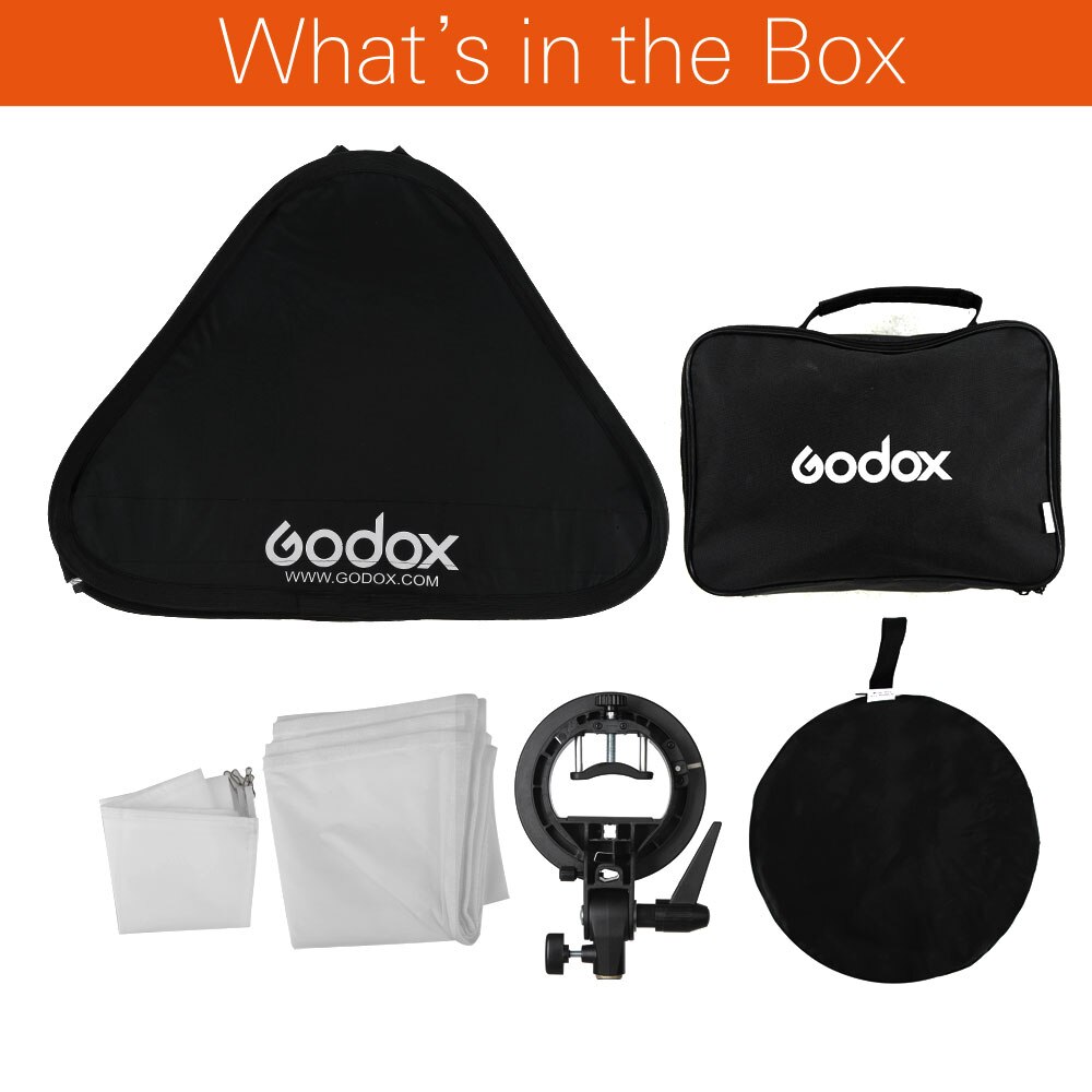 Godox Pro Adjustable 50cm x 50cm Flash Soft Box Kit with S-Type Bracket Bowen Mount Holder for Camera Studio Photograph