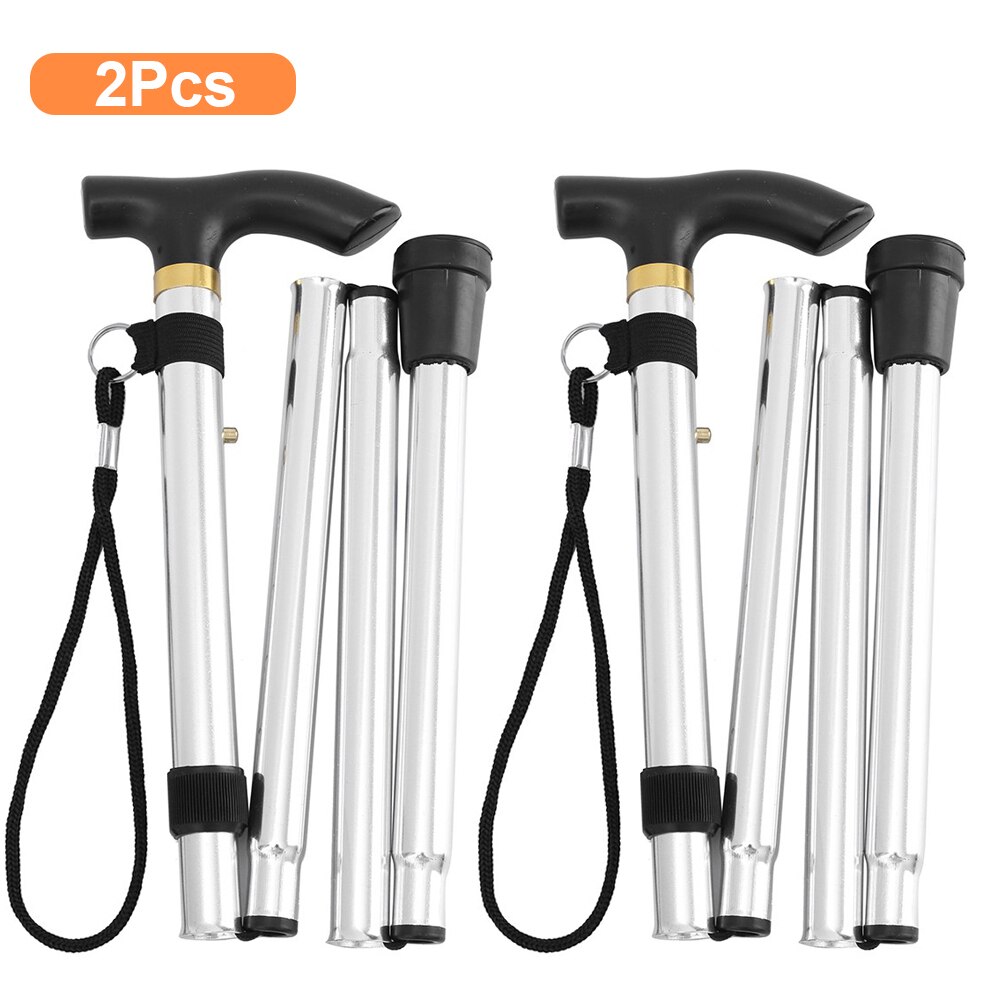 2Pcs Outdoor Walking Hiking Sticks Telescopic Baton Trekking Poles Foldable Walking Crutches Five-section Non Slip Defense Cane: 2Pcs Silver