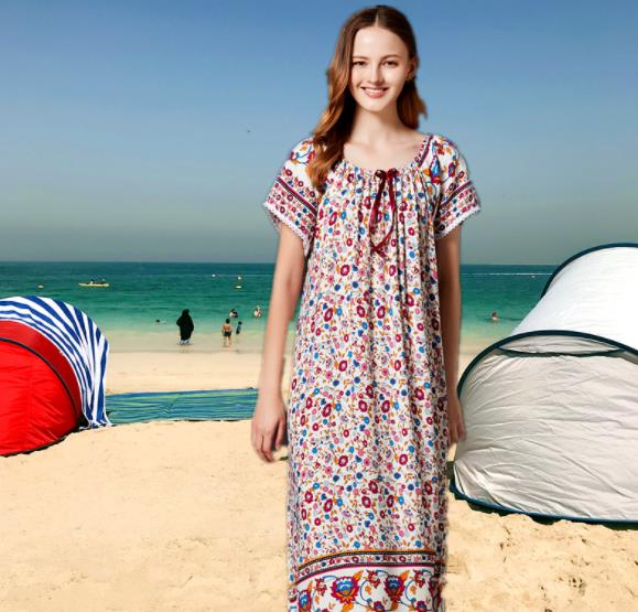 Nacht Jurk Vrouwen Plus Vet Size Katoen Nachthemd Casual Zomer Lange Jurk Losse Vrouwelijke Nachtkleding Print Korte Mouw Nachtjapon: pink / L