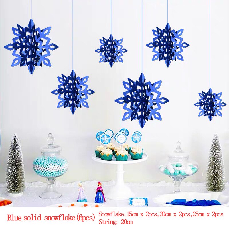 Large Cardboard Three-Dimensional Snowflake Hanging Ornaments 6 Piece Set Year Christmas Party Decoration Supplies: 6pcs Blue