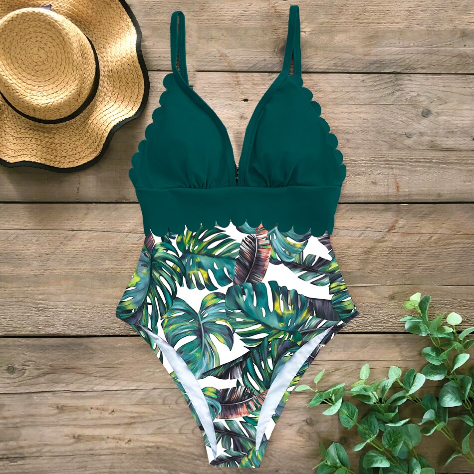 Sexy Off The Shoulder Ruffle One Piece Swimsuit Print Swimwear Women Swimsuit Deep-V Bathing Suits Beach Wear Swim Suit