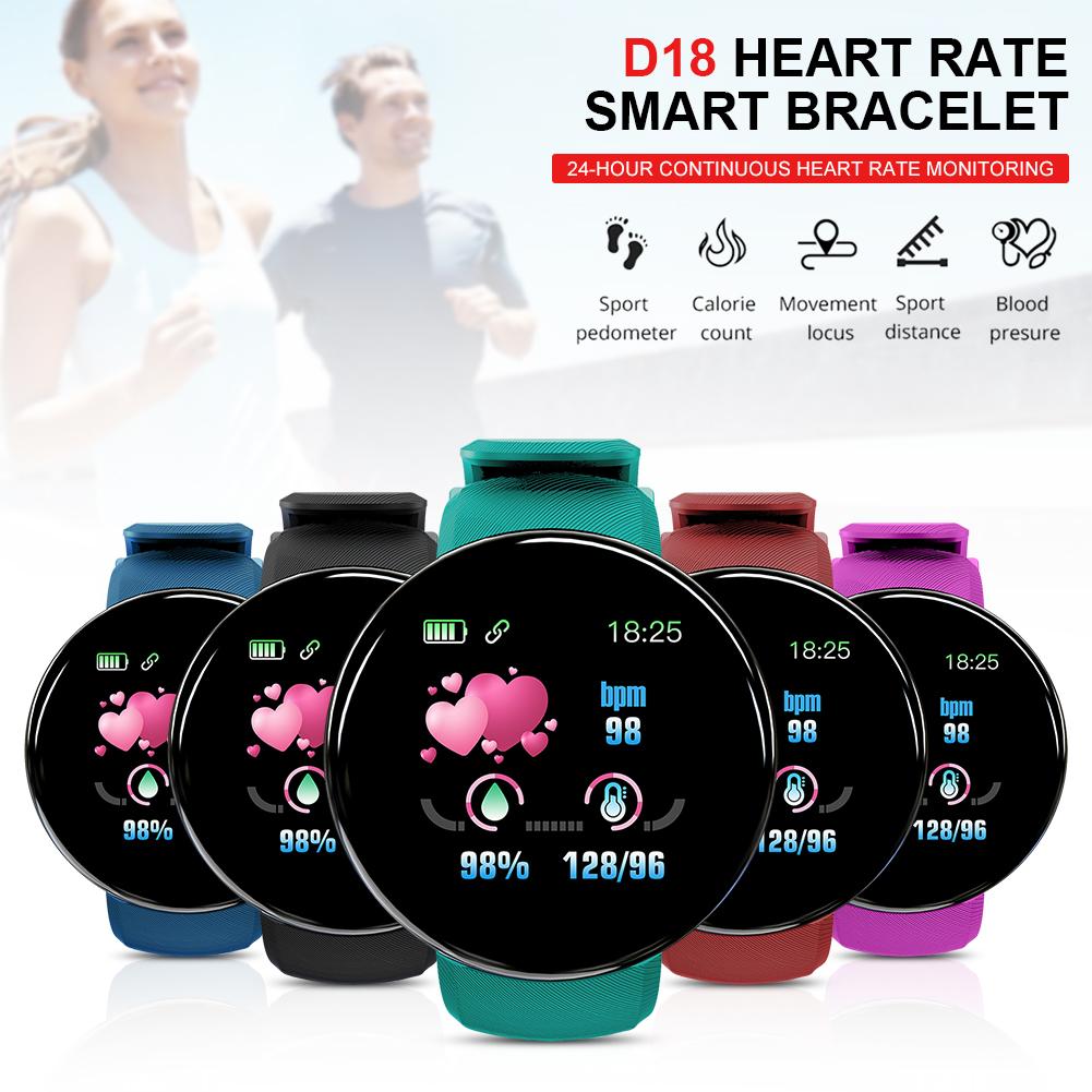 D18 Bluetooth Smart Smart Horloge Gezondheid Monitoring Stappenteller Sport Horloge Compatibel Ios Android Voor Vrouwen Mannen Sport Armband
