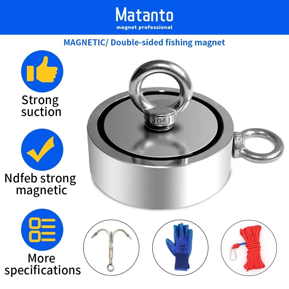 stärker Neodym-Magnet, doppelseitiger Suchmagnet, Haken, Super Energie Bergung Angeln, magnetisch, D48MM-D74MM, Stahlbecherhalter