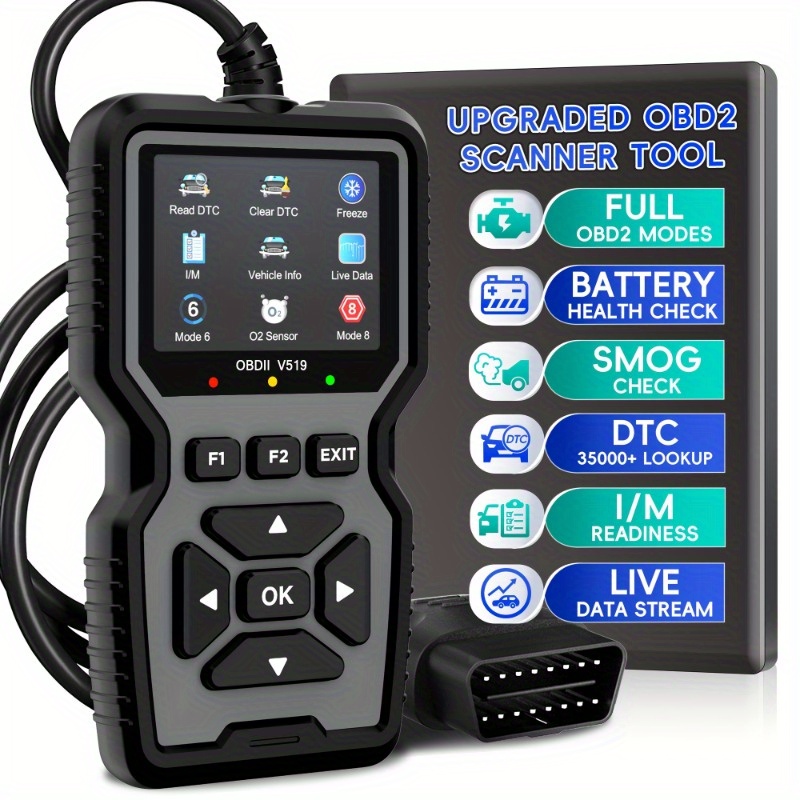 V519 OBD2-Scanner – tragbarer Fahrzeuginspektions- und Fehlerdiagnosetester mit Live-Daten, Batterietest und mehr – USB-betrieben: Schwarz