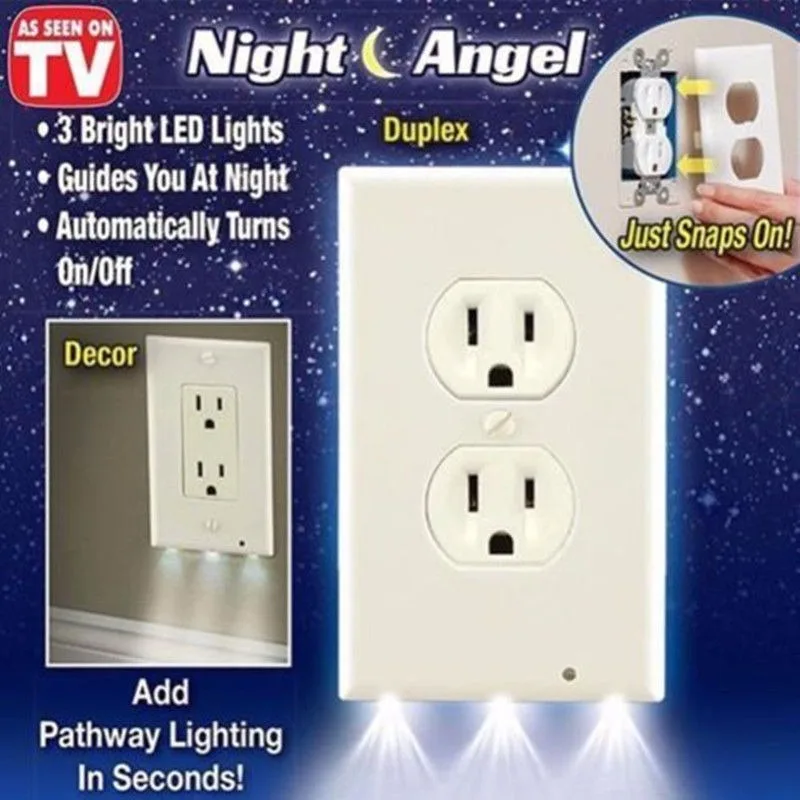 Duplex Electrical Outlet Modern Plugboard Plug-In Electrical Receptacle Wall Plate With LED Night Lights - Auto On/Off Sensor