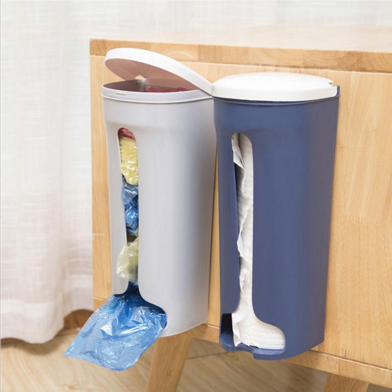 Kitchen Organizer Rack Plastic Garbag Bag Holder Stand Rubbish Trash Bag Basket Wall Mounted Hanging Storage Box Case With Cover