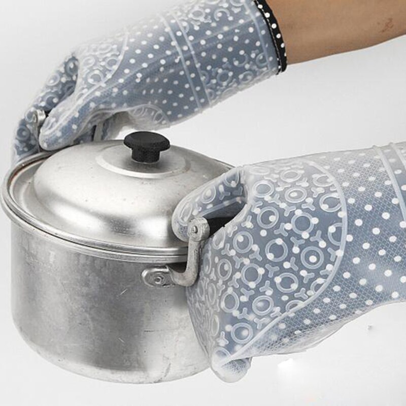 WALFOS One Piece Oven Mitts 1 piece Silicone and Cotton Double -layer Heat Resistant Gloves Silicone BBQ Gloves Kitchen Glove