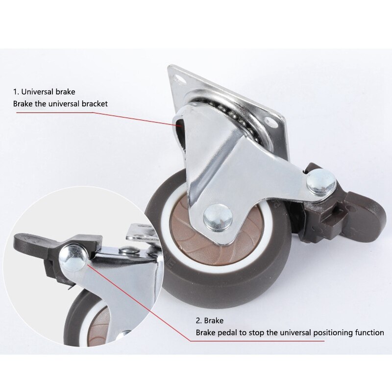 4Pack 2inch Furniture Crib Casters Cabinet Clamp with Brake Wheels Soft Rubber Swivel Caster Furniture Hardware Fittings