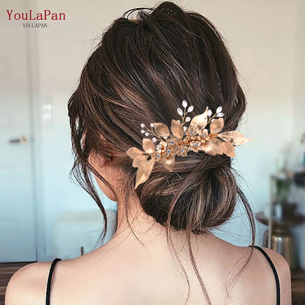TOPQUEEN HP297 Luxury Diamond Headband Bridal Hair Pins Gold Bridal Tiaras for Women Hair Jewelry Newest Bridal Comb