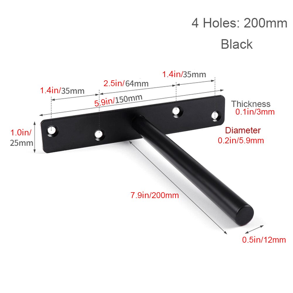 T Shape Shelf Bracket Wall Shelves Supports Metal Brackets Concealed Shelf Brackets Floating Hidden Screw Mounting Plate: 200mm-B4