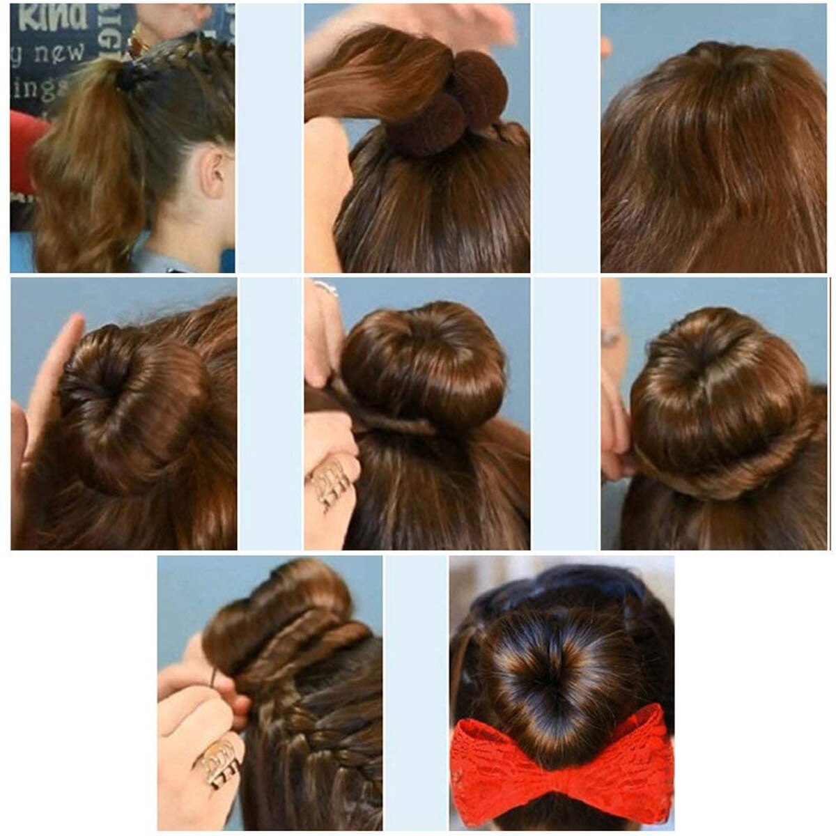 Diadèmes en forme de coeur outil de coiffure, tête bractée éponge magique, bricolage boule de viande cheveux mignon fabricant de chignon femmes filles Donut accessoires de cheveux