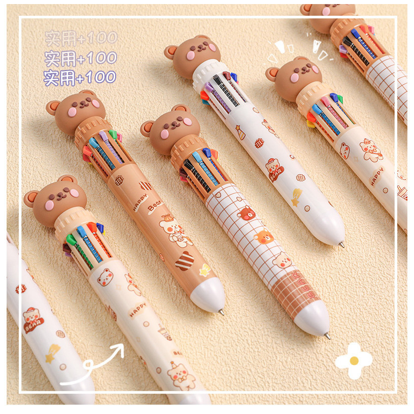 1/5/10pcs 10 kleur kawaii teddybeer cartoon druk pen multi-color kleur pen student levert briefpapier druk balpen