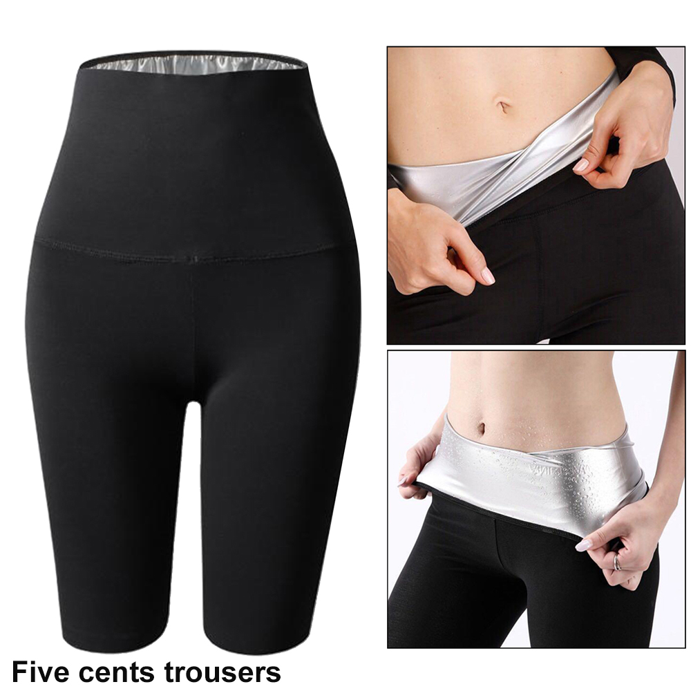 Sauna Sweat Suit Weight Loss Shapewear Shorts Pockets Waist Trainer Body Shaper Sweatsuit Exercise Fitness Gym for Women Girls: L / black