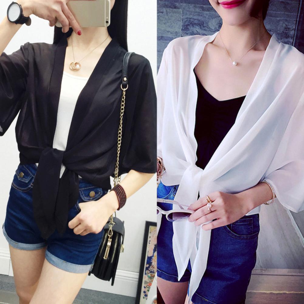 Mujer frente abierto 3/4 manga Anti-UV overup blusa Tops cuello pico de manga larga chaqueta con capucha abrigos mujeres delgada suelta Tops prendas de vestir