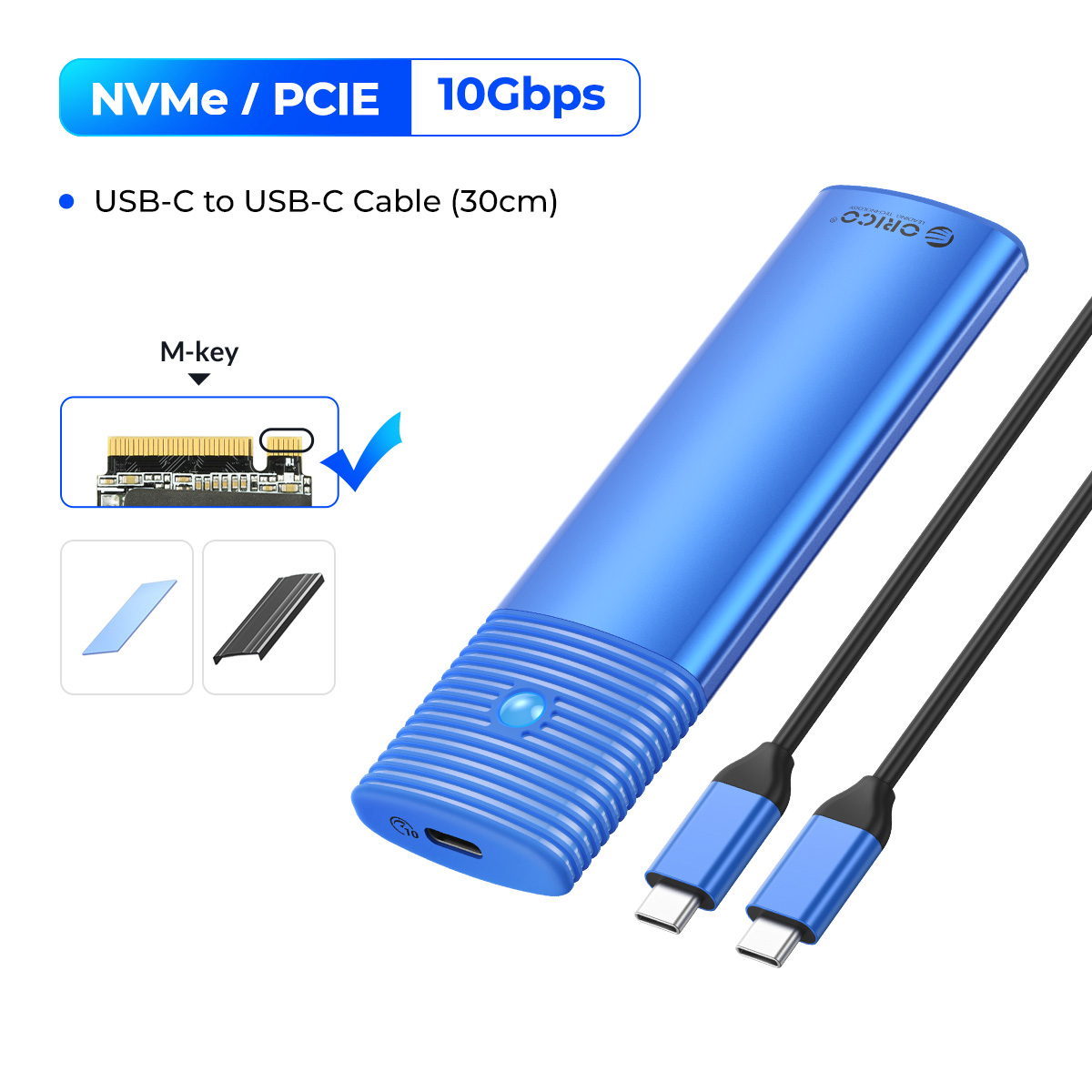 Obudowa ORICO M2 NVMe SSD 10Gbps PCIe M.2 NVMe SATA SSD Przenośna obudowa USB C 3.2Gen2 Bez narzędzi Zewnętrzny adapter z metalowym radiatorem: czarny