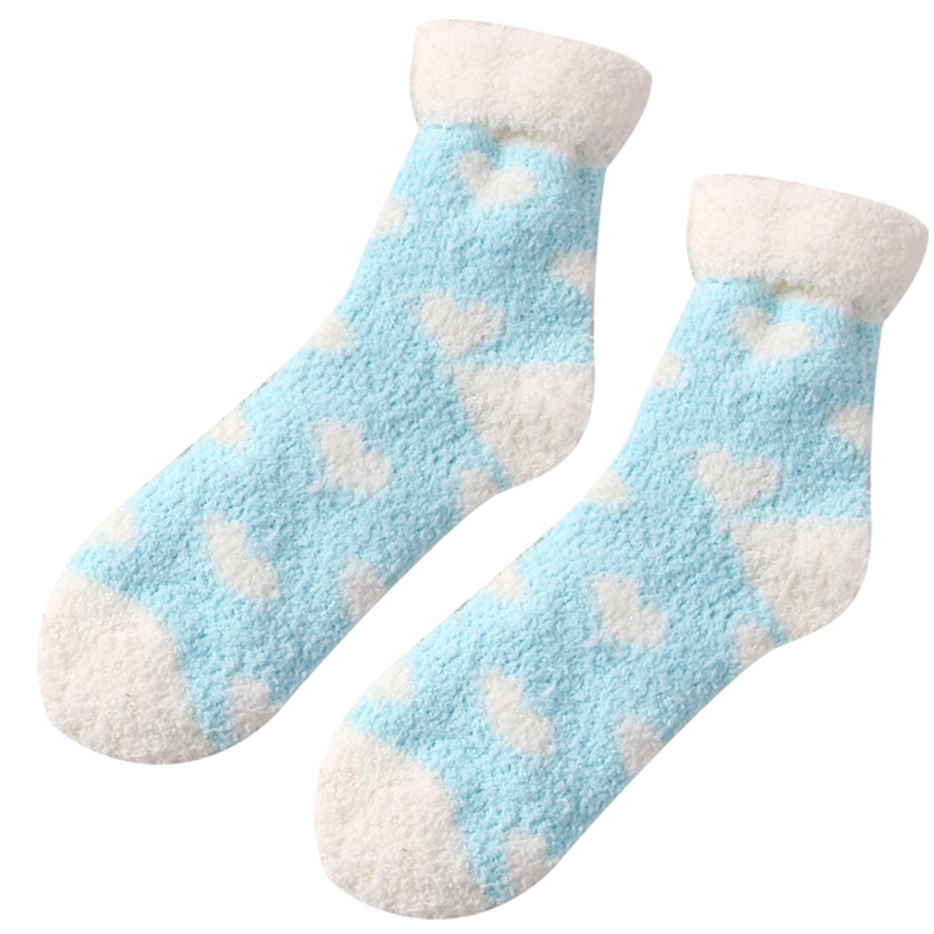 Candy Warm Lady Heart Cute Winter Kawaii Thick Casual Women Socks Fuzzy Fluffy Terry Warm Socks Short Cute Cotton Socks Female: Sky Blue