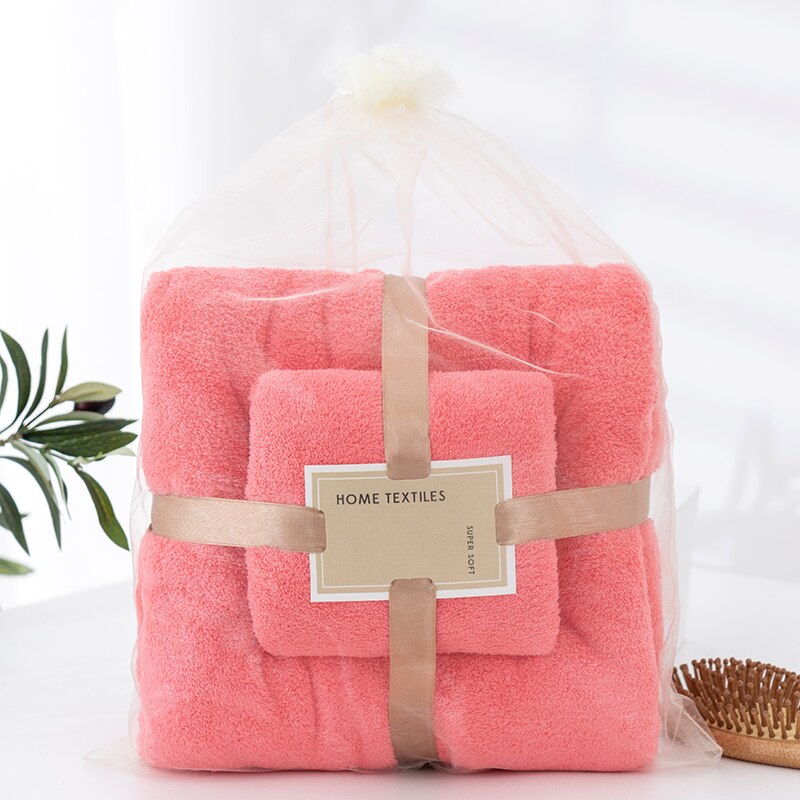Microfiber Handdoek Set Coral Fleece Absorberende Haar Zwemmen Gezicht Hand Badhanddoek Sets Microvezel Badkamer Handdoeken Sets: Watermelon powder