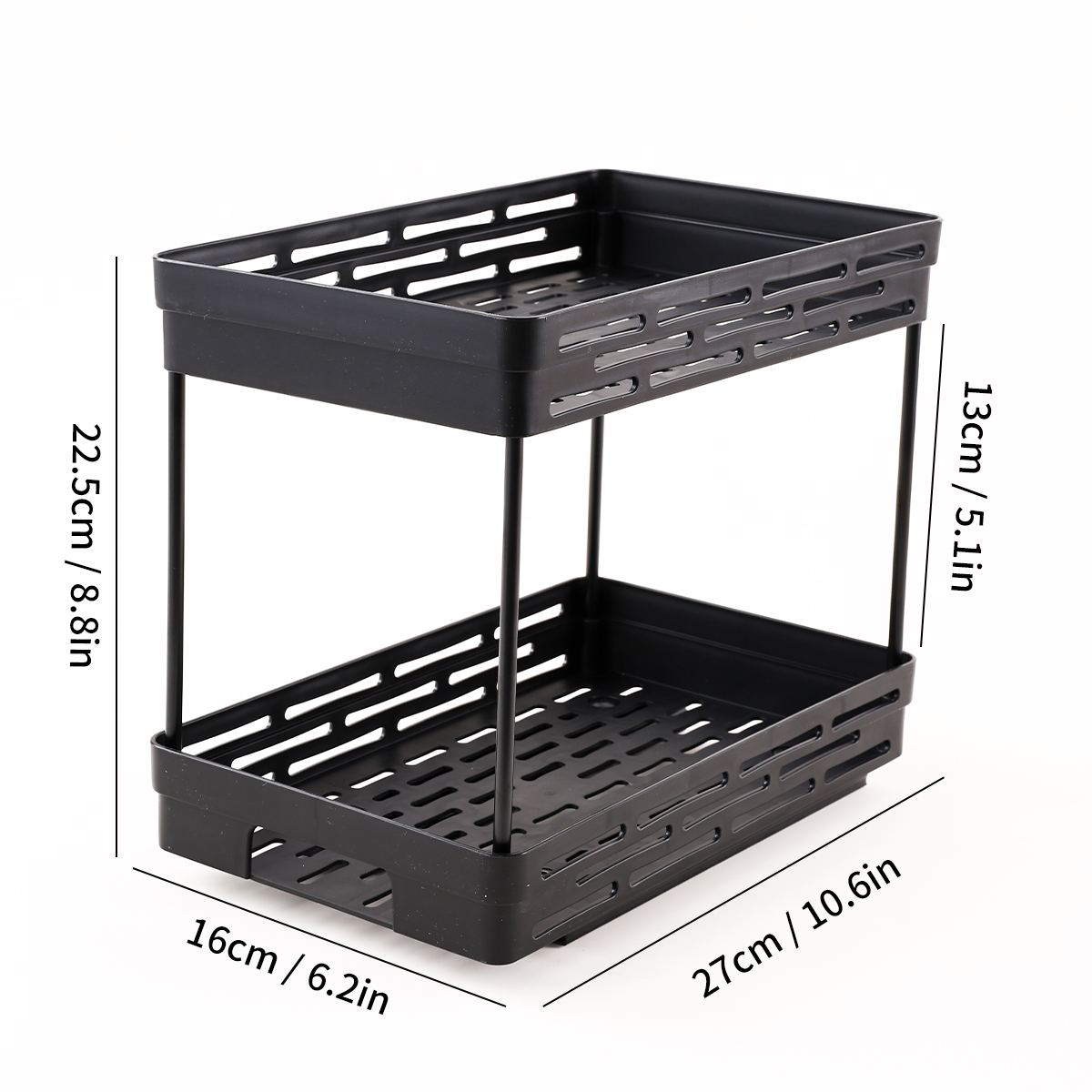 WORTHBUY Keukenkast Opslag Organizer Pull-out Kruiden Fles Opbergrek Glijdende 2 Tier Plastic Organizer Plank: Black