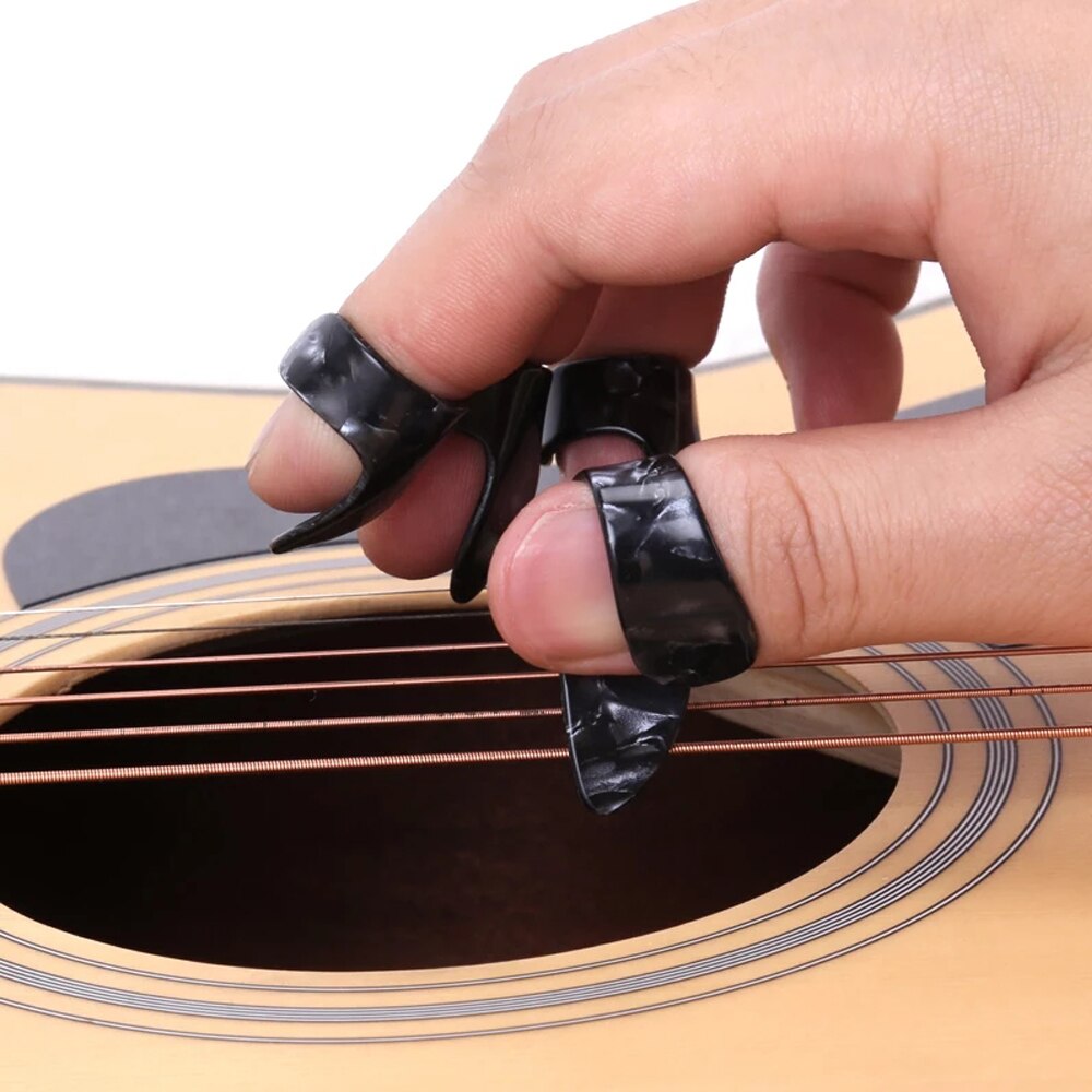 Juego de púas para guitarra acústica, set de 4 unids/set, 1 pulgar + 3 dedos, púas de celuloide