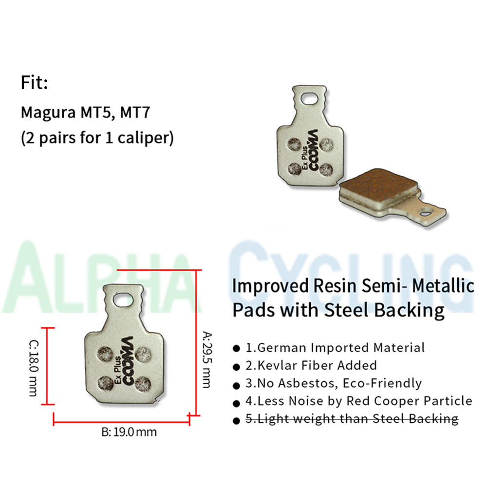 Pastilhas de freio de bicicleta para pinça Magura MT5 MT7, 4 pares, resina aprimorada Ex Plus