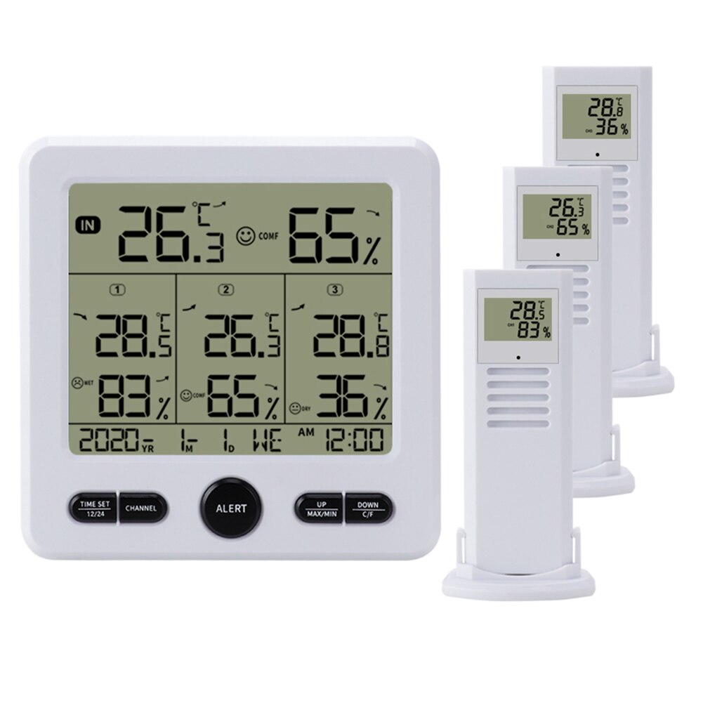 Wireless Thermostat Indoor Temperature Controller with Color Alarm Hygrometer Thermostat Home Thermometer Backlight Display: White