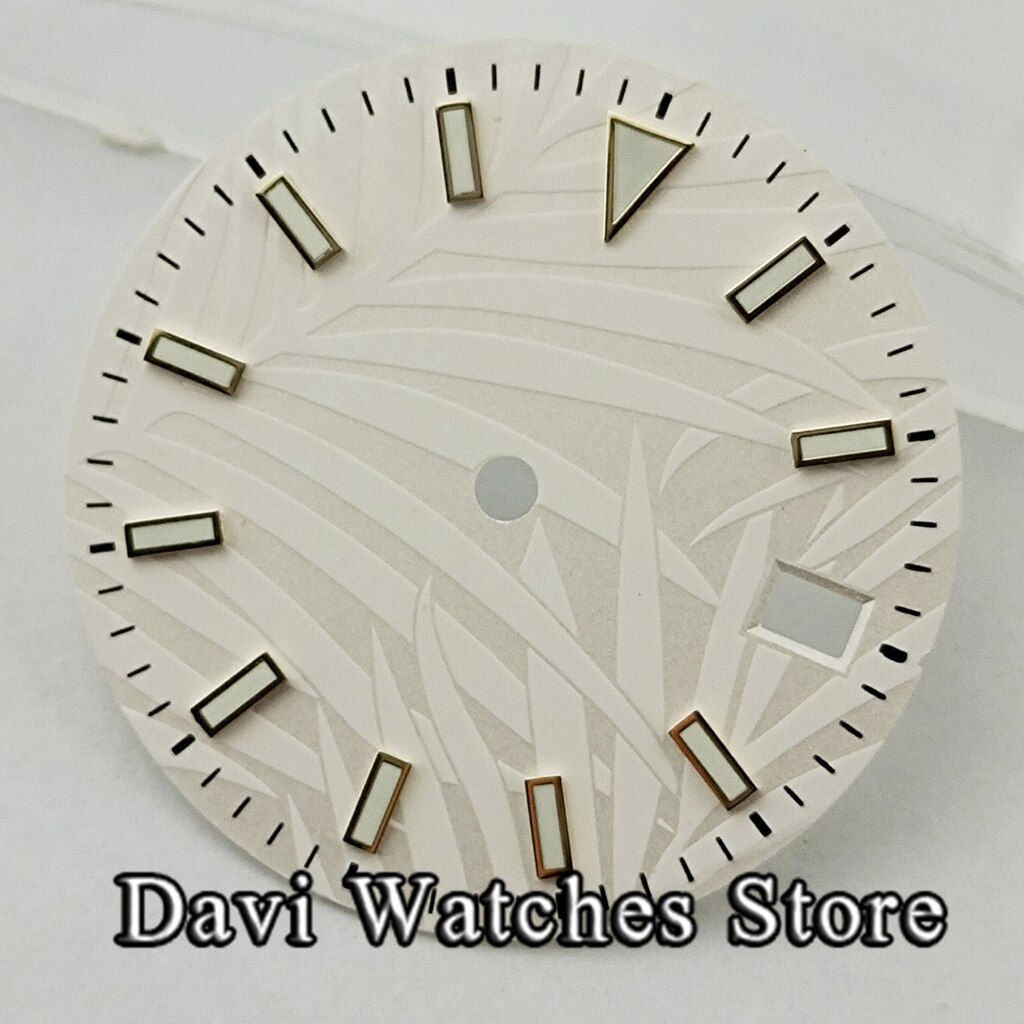 29Mm Steriele Wijzerplaat Groen/Geel/Zilver Blad Wijzerplaat Blauw Lichtgevende Fit NH35 NH36 Beweging Horloge gezicht: A2