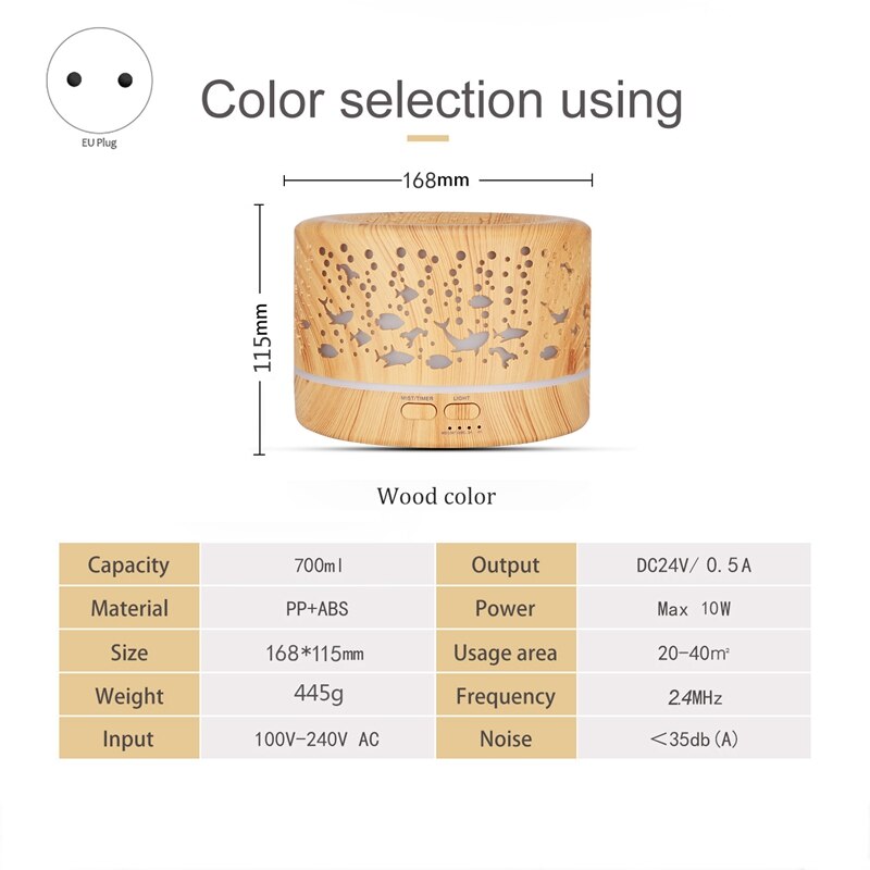 700Ml Big Capacity Aroma Diffuser Aromatherapy Wood Grain Essential Oil Diffuser Ultrasonic Cool Mist Humidifier for Office Home