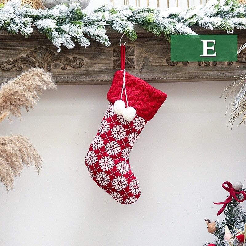 Julepynt strikkede sokker slikpose juletræ hængende dekorationer: E