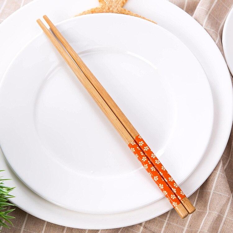 Palillos de madera clásicos chinos reutilizables, palillos de bambú Natural hechos a mano tradicionales, utensilios de cocina para Sushi, 2 pares: Naranja