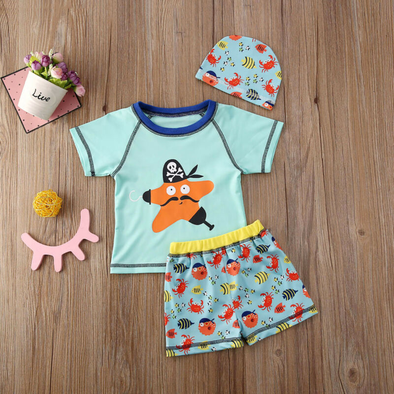 Bonito da criança do bebê menino criança maiô tankini conjunto de biquíni banho beachwear verão 3 pcs conjunto roupas