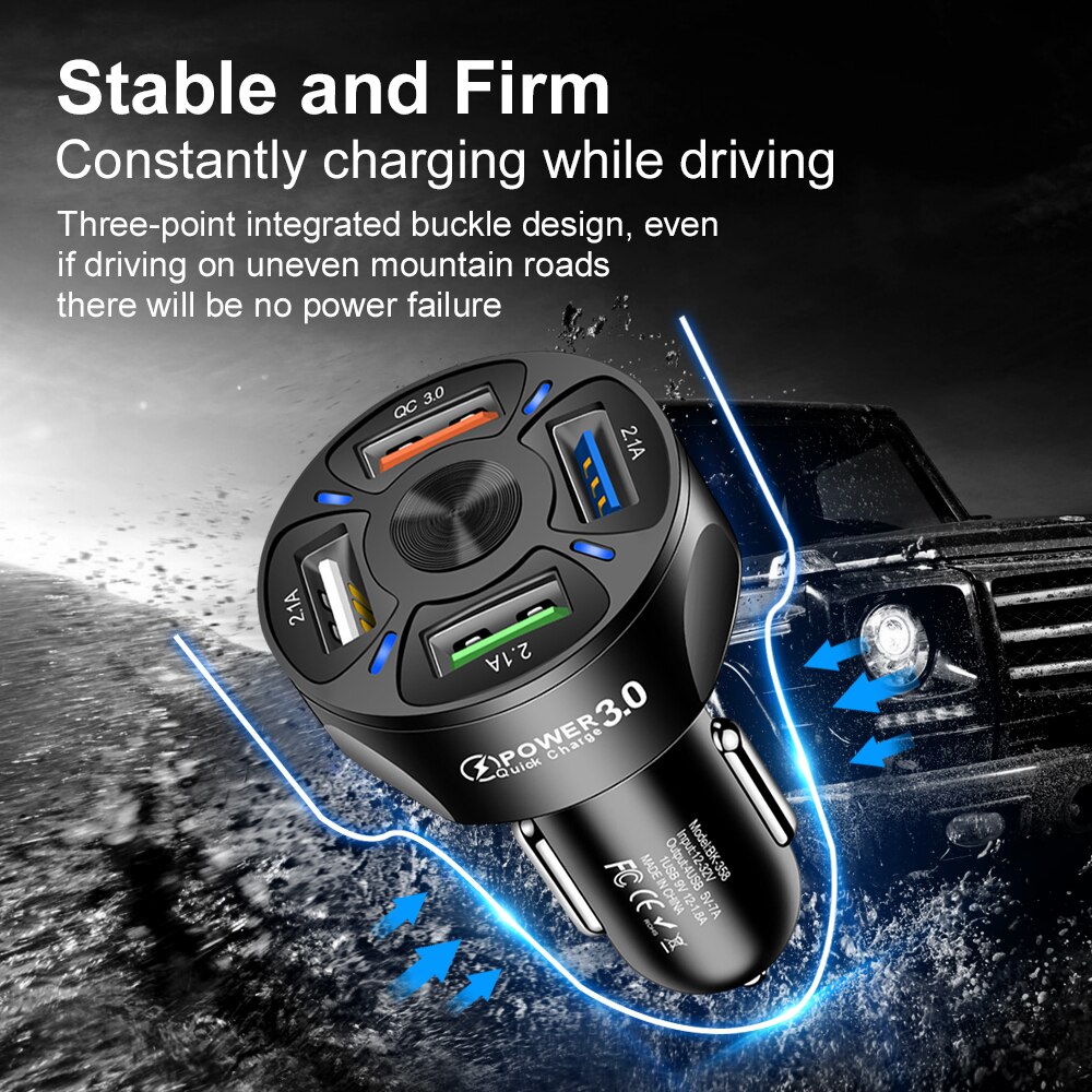 Chargeur USB rapide 3.0 pour voiture, adaptateur pour téléphone portable, compatible avec iPhone 12 Pro Max 11 Samsung S10 S9 Xiaomi mi10 mi9 QC 3.0