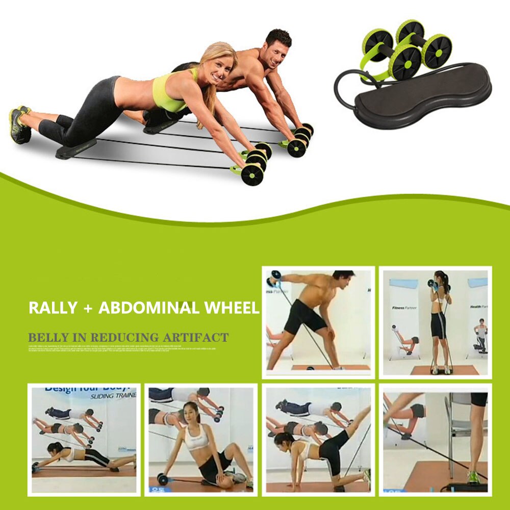 Wheels Roller Stretch Elastic Abdominal Resistance Pull Rope Tool roller for Abdominal muscle trainer exercise