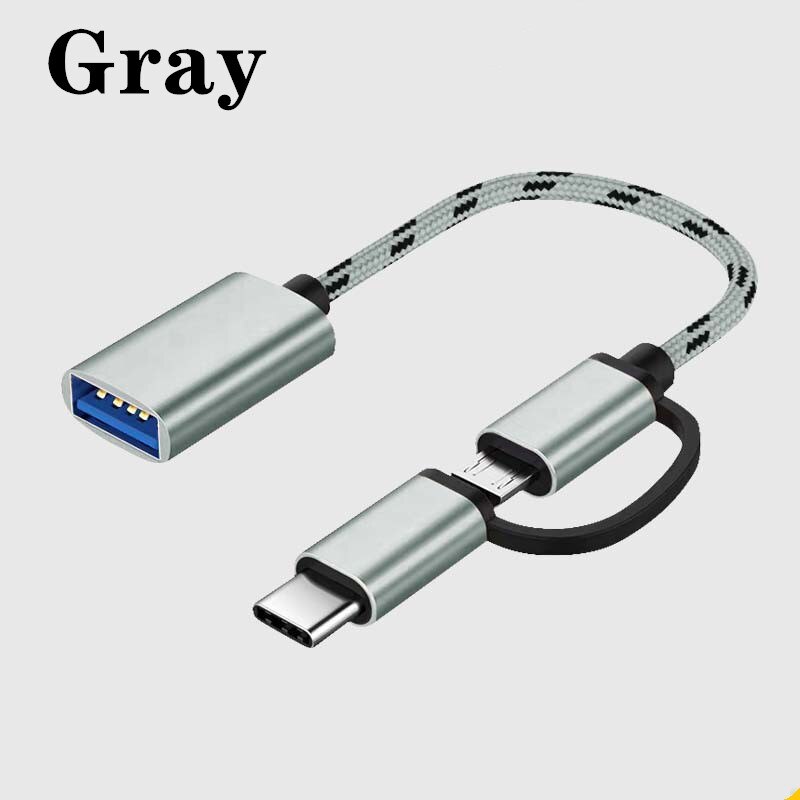 2 in 1 USB 3,0 OTG Adapter Kabel für Samsung Nylon Geflecht Mikro USB Typ C Daten synchronisieren Adapter für huawei für MacBook Typ-C OTG: grau